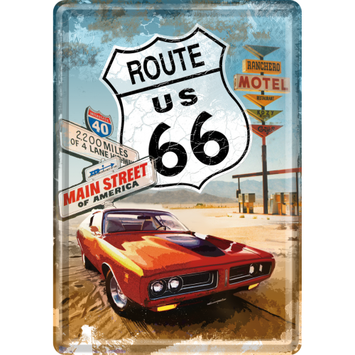 Route 66 Red Car (Póstkort úr málmi)