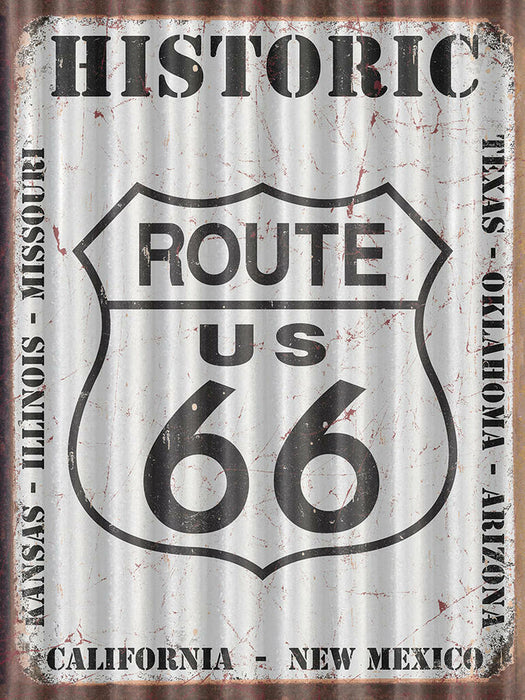 Route 66 - Stórt Málmskilti - Bárujárn